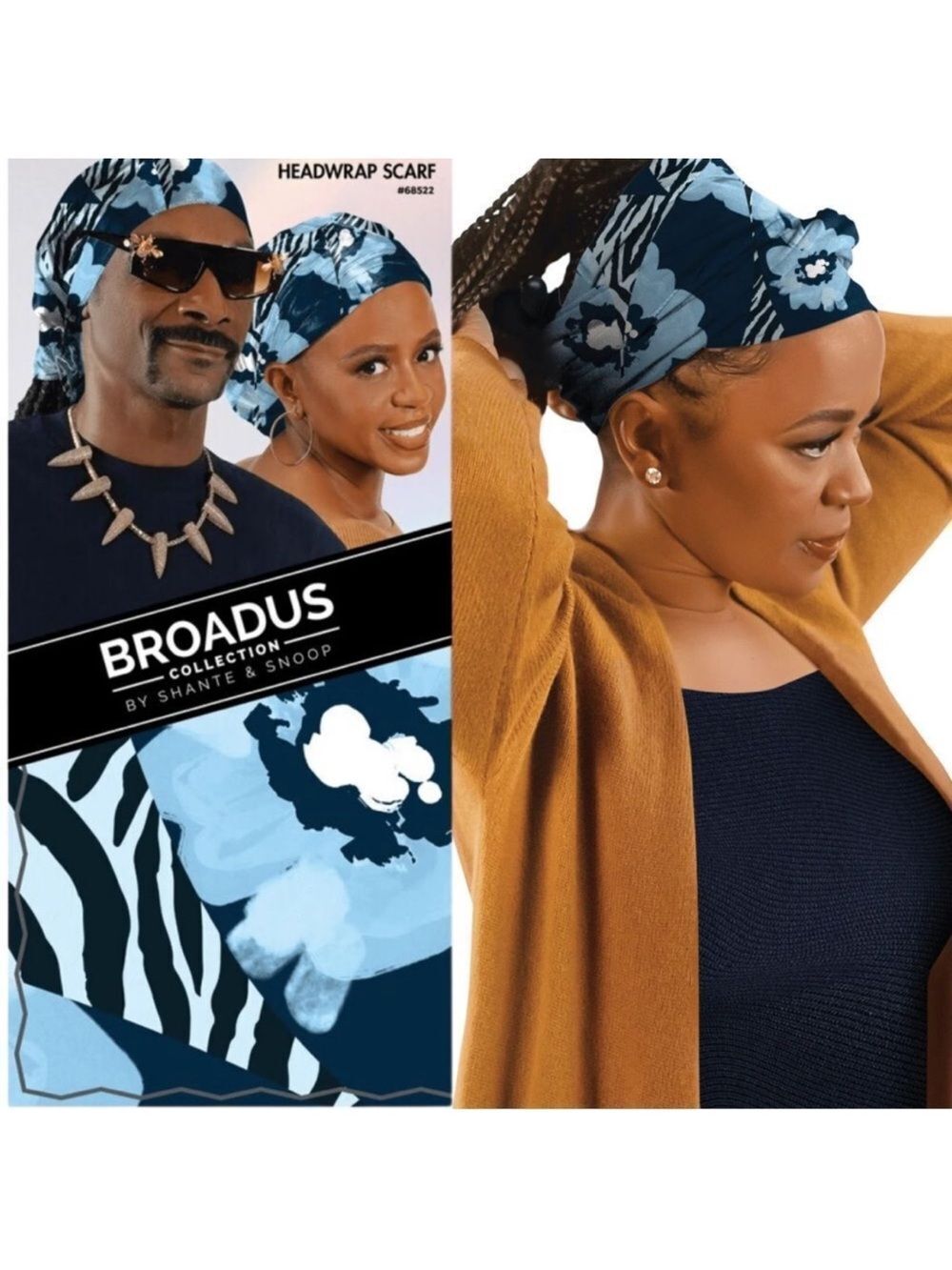 Annie x BroadUS Collection Comfort Blue White Floral Square Silky Satin Scarf